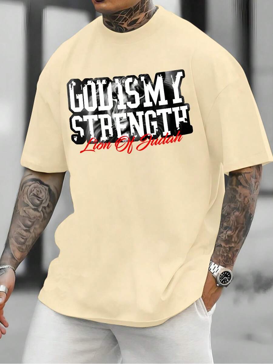Men's Streetwear T-Shirt 100% Cotton Printed God Is My Strength Premium Unisex Shirt - 奶油色 - 查看 1