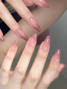 24Pcs Oval Short Metallic Faux Pearl White Aurora Nail Stickers, Suitable For Girls/Women Party, Holiday, Gift, Daily Wear, Comes With 1Pc Double-Sided Tape And 1Pc Nail File Press On Nails Nail Supplies Nails