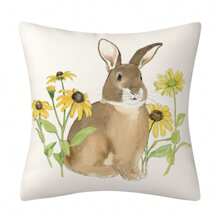 Fundas de almohada de Pascua con diseño vintage de conejito de acuarela y flores, fundas de cojín para el hogar - transparente - Ver 1