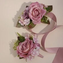 2件套森系人造花、叶和水果装饰品，时尚新郎/伴郎胸花，新娘/伴娘手环，情人节配饰 - 彩色 - 查看 3