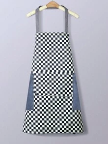 Sleeveless Apron With Large Pocket,Waterproof,Plaid Design,Easy To Clean,Perfect For Home - 黑色 - 查看 6