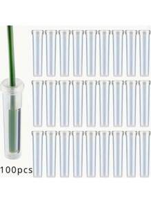 100-Piece Reusable Plastic Floral StemWater Tubes With Silicone Caps, Transparent Floral Vials For Flower Arrangements And Plant Preservation Gifts Birthday Graduation Home Decor Vase Room Decor Flower Vase Glass Vase