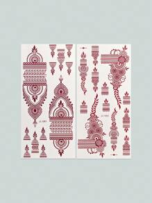 2 Sheet Flower Henna Tattoo Sticker Brown Waterproof Hand Tattoo Sticker For Women Party Decals Mehndi Designs - Brown - View 2