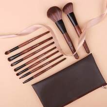 Natural Goat Hair Makeup Brush Set With Case, Natural Makeup Brushes, Natural Bristle Makeup Brushes, Natural Hair Makeup Brushes Set Professional, Walnut Cosmetic Brushes Makeup Set - MONI - Sable Hair Bamboo 9pcs - View 6