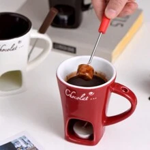 1pc Multifunctional Pot Hot Chocolate Mug Ceramic Melting Chocolate Fondue Mini Fondue Ceramic Cheese Heating Mug Back To School - Multicolor - View 6