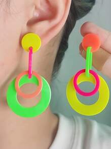 1 Pair Geometric Fluorescent Round Circle Niche Women Earrings, European And American Design - Fluorescent Color Circle - View 8