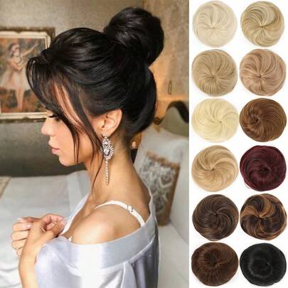 1 件装 4 英寸合成发髻 束带发髻 假发 灵活可调节 棕色黑色金色发髻 马尾辫 女式