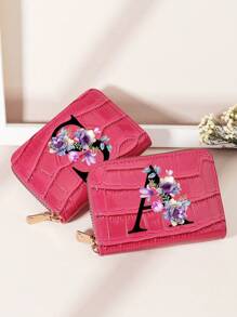 勃艮第包 Charry 红色包 酒红色包 1 件 首字母名称 A 到 Z 图案 多功能零钱包 字母图形卡夹 多卡位卡片收纳袋 信用卡 学校用品 宿舍 女士钱包 迷你钱包 钱包 卡包