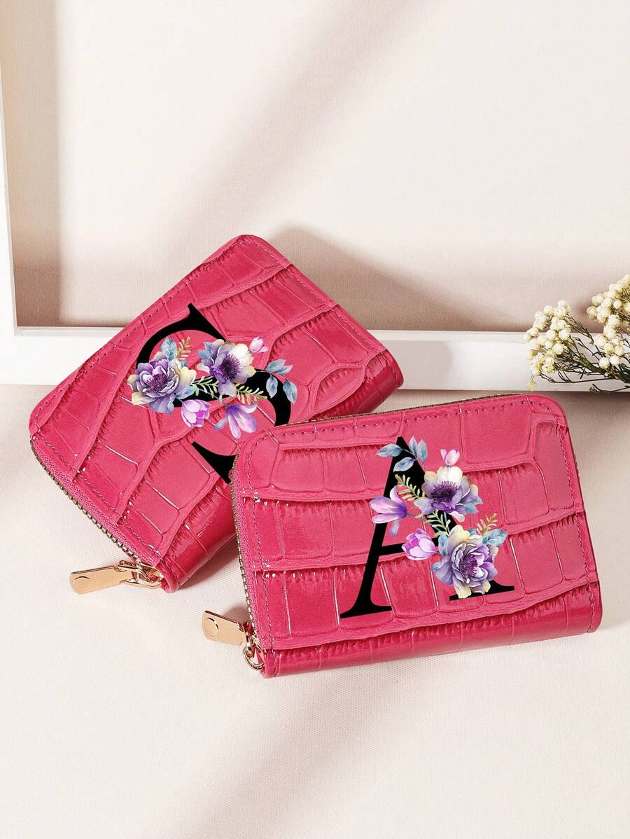 勃艮第包 Charry 红色包 酒红色包 1 件 首字母名称 A 到 Z 图案 多功能零钱包 字母图形卡夹 多卡位卡片收纳袋 信用卡 学校用品 宿舍 女士钱包 迷你钱包 钱包 卡包