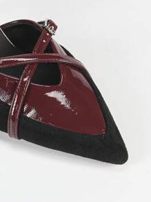 Women's Modern Stiletto Contrast Color Mule Shoes, Fashion Versatile Pointed Toe High Heels - Burgundy - View 8