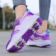 冬季青少年学生成人情侣时尚透气运动鞋小四轮溜冰鞋户外运动旱冰鞋男鞋女鞋可拆卸一鞋两穿 - 亮紫色 - 查看 1