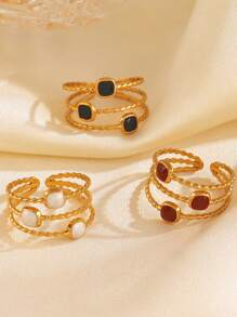 1pc 18K Gold Plated Stainless Steel Vintage Style Geometric Open Ring, Suitable For Women Wearing Daily