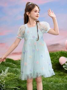 ASK JUNIOR Tween Girls Lightweight Breathable Sweet Cute Princess Dress, Casual Children Summer Dress - Blue - View 6