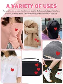 6pcs Red Glitter Heart Embroidery Patch, Cartoon Style Embroidered Sew-On Applique, DIY Craft Suitable For Clothes, Shoes, Hats, Bags