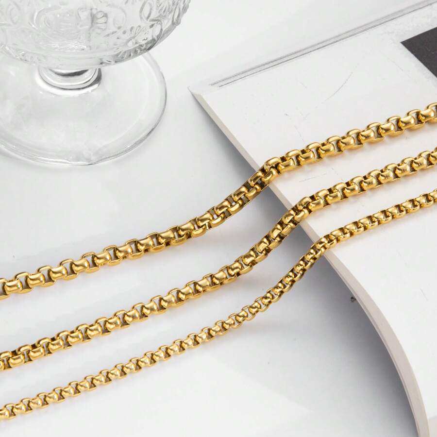 SDA Titanium Steel Water Proof No Fade Gold Silver & Black Round Box Chain - Wire Box Chain - View 1