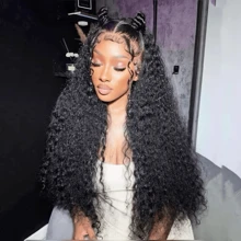 200% 40 Inch Deep Wave Glueless Lace Front Wig Human Hair 13x4 HD Transparent Lace Frontal Wigs With Baby Hair Pre Plucked Curly Wigs For Women 200% Density Put On And Go Brazilian HD Lace Front Wigs Human Hair - Natural Black - View 2