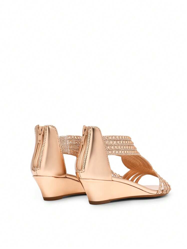 slim fit dress slacks Melia Low Wedge Leather Gold – Ancient Greek Sandals main image 1