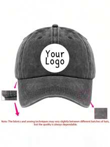 1pc Custom Logo Washed Baseball Cap, Personalized Photo Hat, Customized Hats For Men, Customizable Logo Baseball Hats For Men & Women, 7 Colors:Black/Blue/Grey/Claret/Khaki/Yellow/Orange, 3 Design Styles: Oval/Rectangle/Round, Personalized Gift, Dad Hat - Style a - View 1
