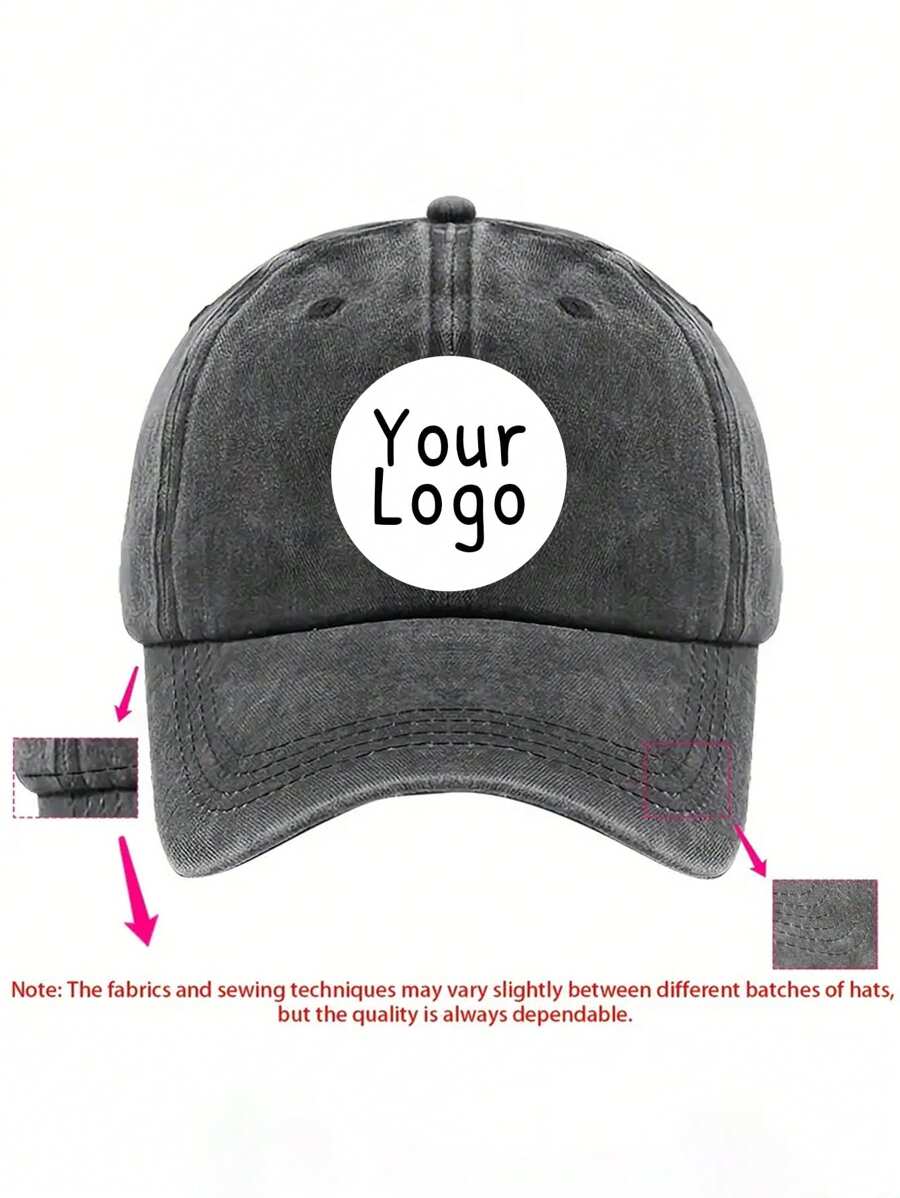 1pc Custom Logo Washed Baseball Cap, Personalized Photo Hat, Customized Hats For Men, Customizable Logo Baseball Hats For Men & Women, 7 Colors:Black/Blue/Grey/Claret/Khaki/Yellow/Orange, 3 Design Styles: Oval/Rectangle/Round, Personalized Gift, Dad Hat - Style a - View 1