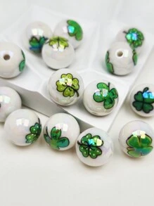 10 件 16 毫米双面印花幸运草珠，四叶草珠，DIY 珠宝制作和装饰珠，适用于项链、手链、手机链、钥匙链 - 幸運草珠 - 查看 4