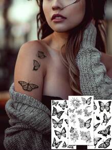 (Confezione da 3) Tatuaggi temporanei in carta - Adesivi tatuaggio farfalla sexy per vita/addome, tatuaggi finti neri impermeabili adatti per donne - Adesivi tatuaggio floreali che durano 3-5 giorni, per coprire cicatrici; per seno/vita/spalla/collo/schiena, ideali per feste/vacanze, facili da applicare e rimuovere, tatuaggi monouso