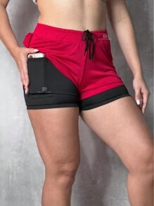 Women's 2 In 1 Shorts Men's Gym Running Workout Shorts With Elastane - Hồng nhiệt đới - Xem 2