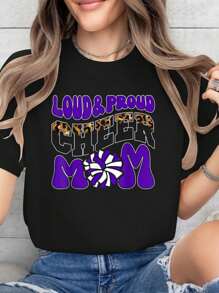 100% Cotton Loud Proud Cheer Mom Purple Team Leopard Funny Cheer Crew - Black - View 1