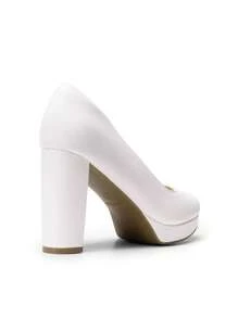 Women's Court Pumps Closed Round Toe Chunky High Heels Platform Work Elegant Comfortable Dress Shoes - 白色 - 查看 8
