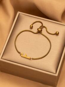 26 pièces Bracelet ajustable avec perles à lettre initiale, bracelets en acier inoxydable de couleur dorée convenant pour le port quotidien des femmes