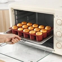 1pc 24-Cup Round Silicone Cake Mold, Silicone Baking Tray, 15-Cup Small Cake Baking Mold - Camel - View 4