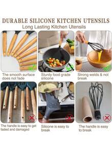 44pcs Premium Silicone Kitchen Utensil Set With Wooden Handles And Knives - Heat Resistant, Non-Stick, For Cooking And Cleaning - White - View 5