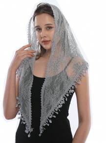 1 st. effen kleur kant holle borduurwerk vrouwen driehoek hoofddoek, nieuw ontwerp elegante en romantische lichtgewicht sjaal, geschikt voor bruid bruiloft, festival outfit en meer