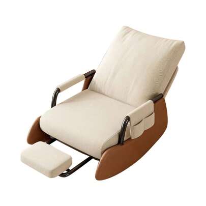 AYYDS Chaise à bascule avec repose-pieds, chaise coulissante moderne pour salon, chambre à coucher, base en bois confortable et poche latérale, repose-pieds pliable