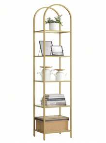 VASAGLE 5-Tier Shelf, Tempered Glass Shelving Unit, Arched Design, Steel Structure, For Living Room Bedroom Study Bathroom, Metallic Gold And Transparent - White - View 11