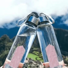 Botella De Agua De Cristal De EnergíA De Piedra Natural,Botellas De Cuarzos 500Ml,Con Bolsa De Tela,A Prueba De Fugas,Aceros Inoxidables,Termos Para Agua,Piedra Curativa,Relaja,Saludable (Rose) - Rosa - Ver 5