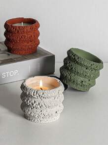 DIY圆形石纹收纳盒硅胶树脂模具太空月亮香薰蜡烛罐石膏粘土铸造模具多肉植物花盆模具 - 白色矽膠模具 - 查看 6