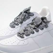 1 Cặp Dây Giày Kẻ Sọc Rộng 2,5cm, Dây Giày Nhiều Màu Sắc Phong Cách Đại Học Đa Năng Thường Ngày - Dây giày kẻ sọc 2,5 cm-đen - Xem 5