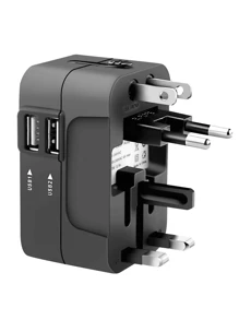 1pc Universal Travel Adapter, Dual USB Ports, 110V-240V Input, EU/US/UK/AU Plug, Surge Protection, All-In-One Wall Charger For 150+ Countries, Essential For Business Trip & Vacation