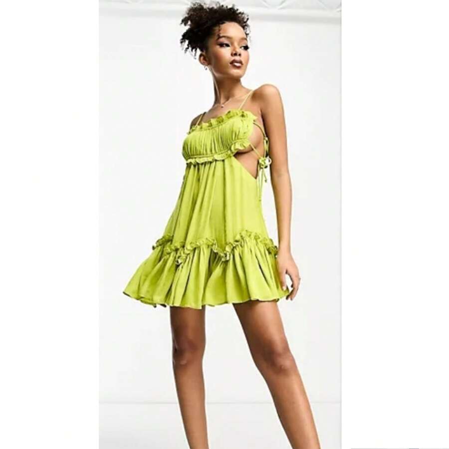 Vestido mini con espalda descubierta de moda - Verde - Ver 1