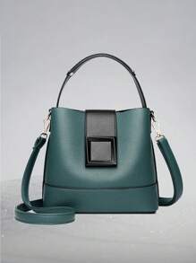 Women's Fashion Shoulder Bag Classic Pu Leather Bucket Bag Lychee Pattern Messenger Bag Elegant Women's Handbag