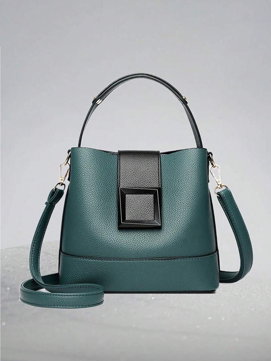 Women's Fashion Shoulder Bag Classic Pu Leather Bucket Bag Lychee Pattern Messenger Bag Elegant Women's Handbag