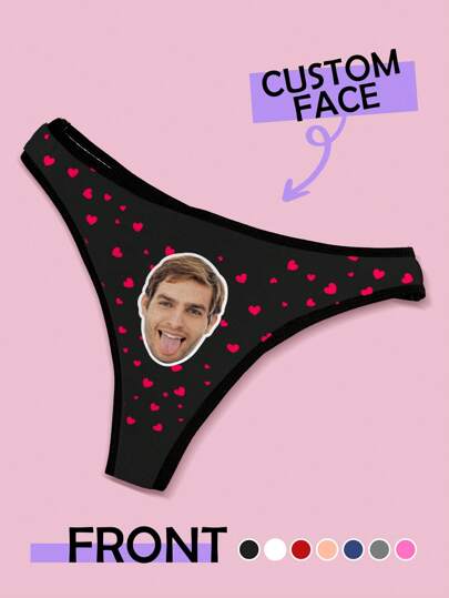 1pc Customized Valentine's Day Women's Thong Panty, Personalized Triangle Underwear With Facial Print, Intimate Gift For Her/Girlfriend/Wife, Wedding Bridal Lingerie