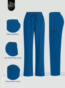 cimmuovere Women's Scrub Uniform Pants, Comfortable Pants, Solid Color Simple Multi-Pocket Pants Spring - Teal Blue - View 1