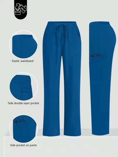 cimmuovere Pantalones de uniforme para mujeres, pantalones cómodos, pantalones sencillos de unicolor y de varios bolsillos