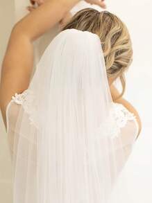 1pc Sheer Long Train Bridal Veil, Simple Solid Color Hair Comb, Wedding & Wedding Party Accessory, Multiple Sizes