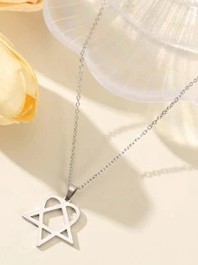 1pc Fashionable Stainless Steel Geometric Triangle & Heart Shaped Necklace