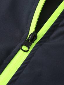 Men's Splicing Stand Collar Zipper Pocket Contrast Color Design Casual Sports Letter Print Jacket & Pants, Versatile And Suitable For Daily Wear, Fall Clothes - Blue - View 5