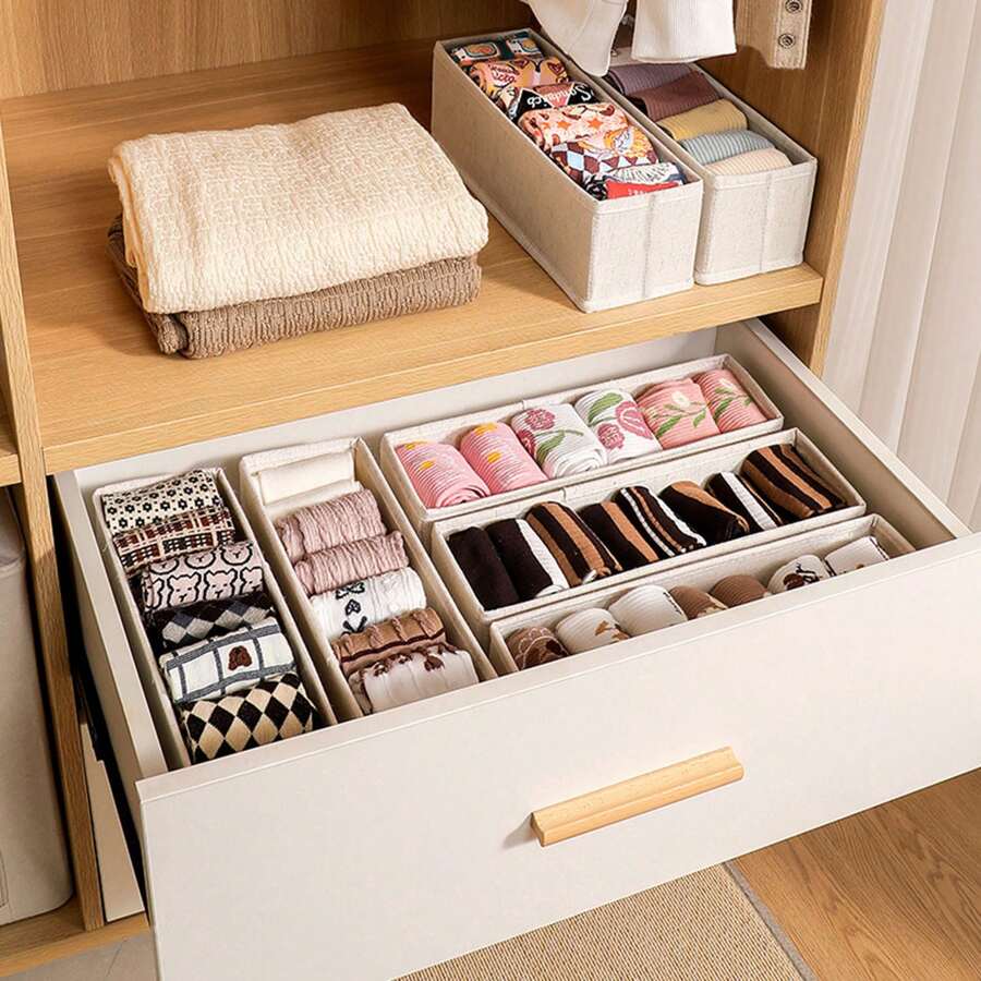 1/3/5 Stück, Leinwand Aufbewahrungsbox, Unterwäsche und Socken Aufbewahrungskorb, faltbare Haushalts Unterwäsche Aufbewahrungsbox