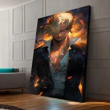 Framed Stylish Anime Character Canvas Print, Man In Suit, Abstract Colorful BackgroundRoom, Living Room, Kitchen, A Festive Touch For Valentine's And New Yea Decor - 裱框 - 查看 4