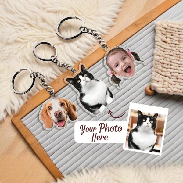 1pc Customized Photo Keychain Pet Keychain - Personalized Cat Keychain Photo Keychain - Birthday Gift, Holiday Gift